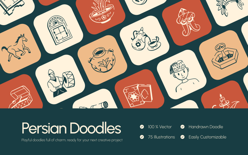 Modern Persian Art Drawing Set Icon Set