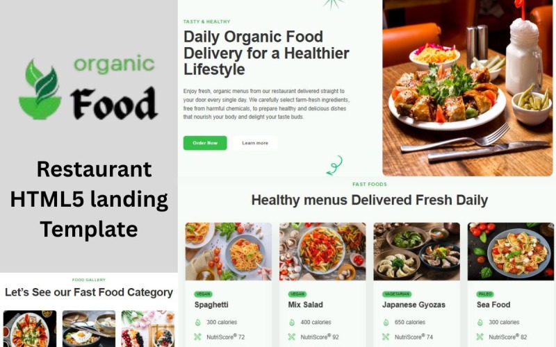 Organic Delicious Fast food HTML Template Landing Page Template