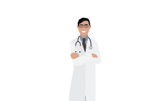 Young Doctors in White Coats Standing Vector Illustration