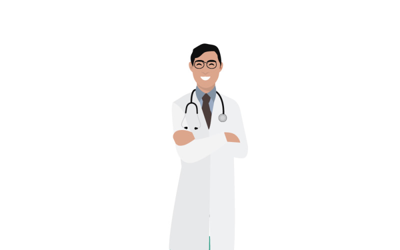 Young Doctors in White Coats Standing Vector Illustration Vector Graphic