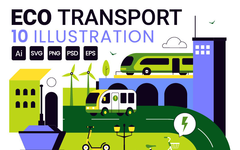 10 Eco Friendly Transportation Illustration