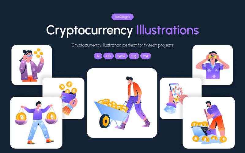 Cryptocurrency Illustrations Art Set