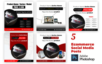 Ecommerce Social Media Template Pack | 5 Editable PSD Files for Online Marketing