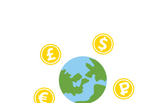 Globe with Rotating Golden Coins Around It