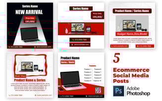 Modern Ecommerce Social Media Post Bundle | 5 Editable Photoshop Templates