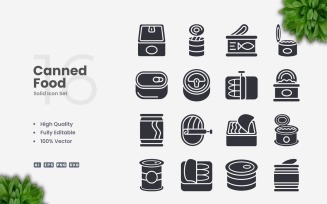 16 Canned Food Solid Icons Set