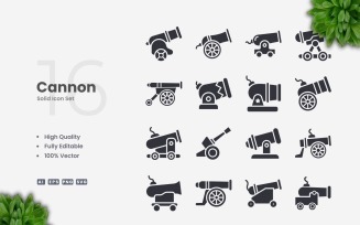 16 Cannon Solid Icons Set