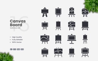 16 Canvas Board Solid Icons Set