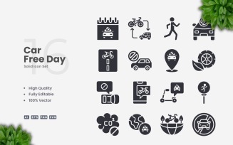 16 Car Free Day Solid Icons Set