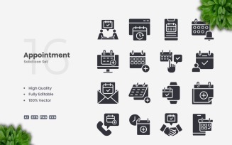 16 Appointment Solid Icons Set