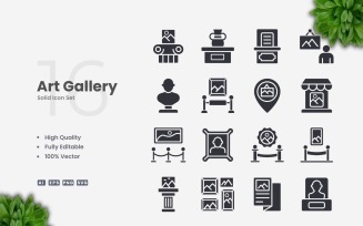 16 Art Gallery Solid Icons Set