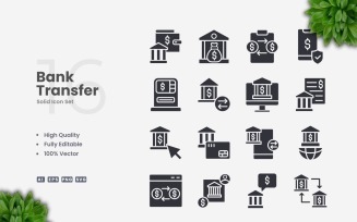 16 Bank Transfer Solid Icons Set