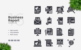 16 Business Report Solid Icons Set