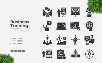 16 Business Training Solid Icons Set