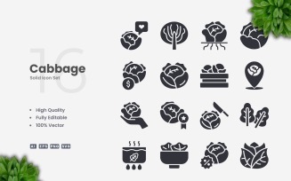 16 Cabbage Solid Icons Set