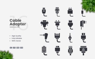 16 Cable Adapter Solid Icons Set