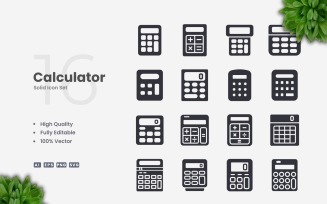 16 Calculator Solid Icons Set