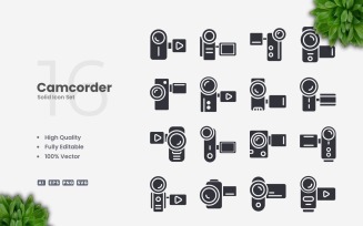 16 Camcorder Solid Icons Set