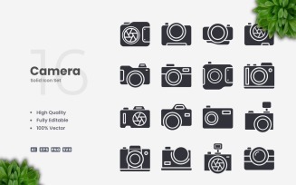 16 Camera Solid Icons Set