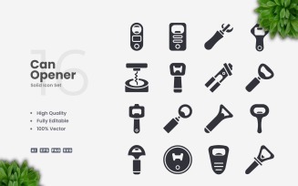 16 Can Opener Solid Icons Set
