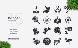 16 Cancer Solid Icons Set