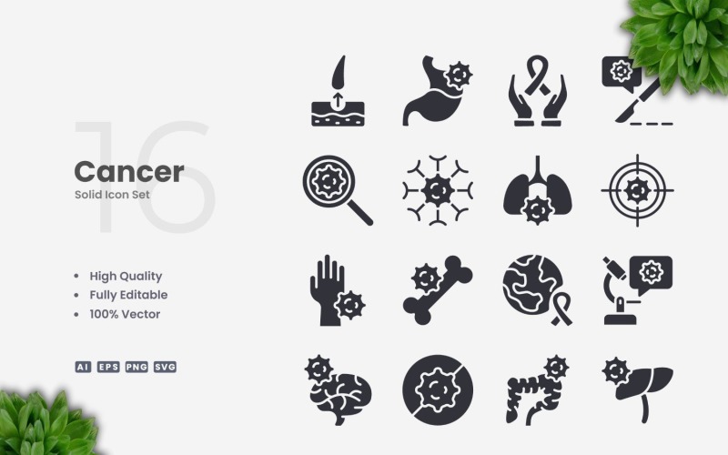 16 Cancer Solid Icons Set Icon Set