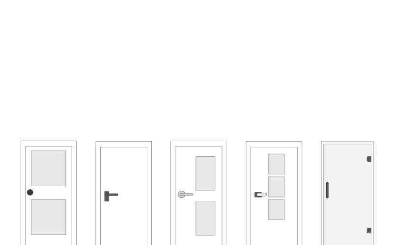 Linear Door Type Icons Set: Home, Interior, Elevator, Safe Vector Graphic