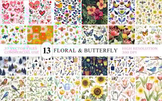 Botanical & Nature Seamless Pattern Pack | Floral & Butterfly Seamless Pattern Bundle