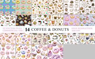 Sweet Donuts & Coffee Seamless Pattern | Coffee & Donuts Seamless Pattern Bundle