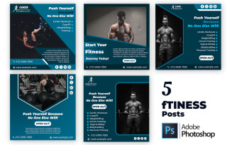 5 Editable Gym and Yoga Social Media Post Templates | PSD Bundle for Fitness Marketing