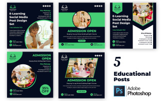 5 Educational Social Media Post Templates | Editable PSD Bundle for School & Online Learning Ads