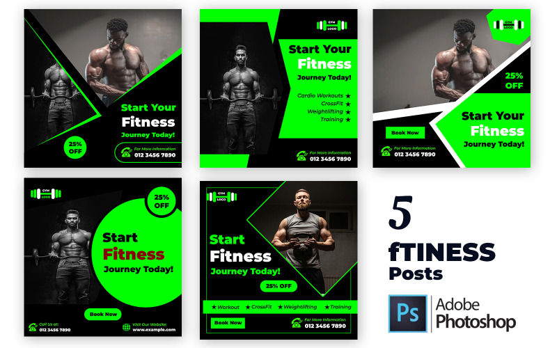 5 Fitness and Yoga Editable PSD Templates | Social Media Post Bundle for Gyms and Wellness Coaches