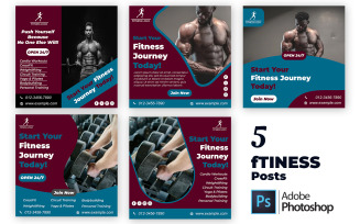 5 Fitness and Yoga Editable Social Media Templates | PSD Post Bundle for Health Promotions