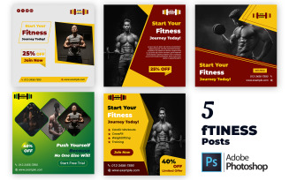5 Gym and Yoga Social Media Post Templates | Editable PSD Designs for Fitness and Wellness Brands