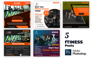 5 Gym and Yoga Social Media Post Templates | Editable PSD Designs for Fitness Promotion