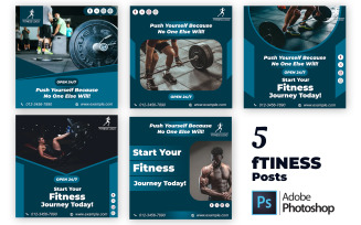 5 Gym Workout and Yoga Social Media Templates | Editable PSD Posts for Fitness Branding