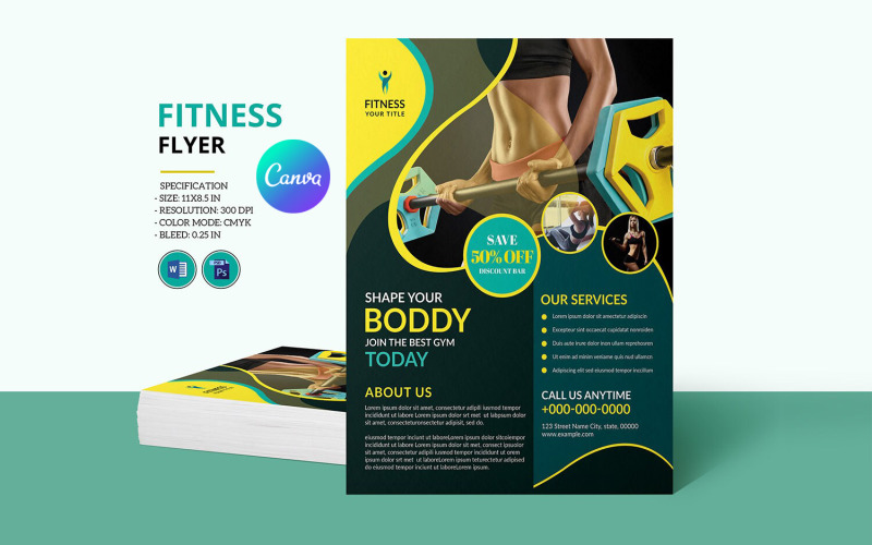 Modern Gym Club Flyer Template | Fitness & Workout Promotion Corporate Identity