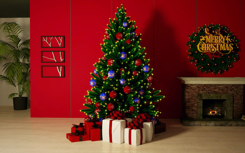 Christmas tree night lightning in house Model