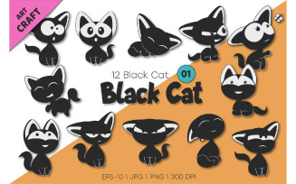 Set of Black Cats 01. T-Shirt, PNG.