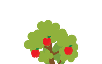 Summer Red Apple Tree Vector Illustration