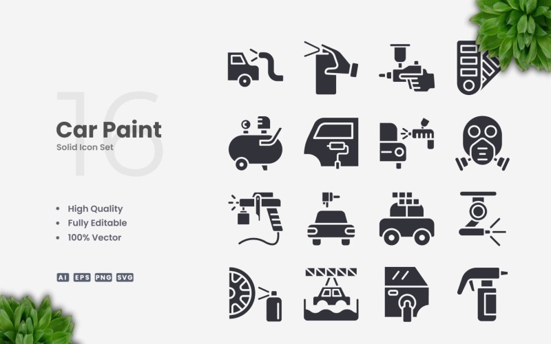 16 Car Paint Solid Icons Set Icon Set