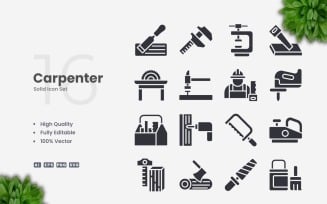 16 Carpenter Solid Icons Set