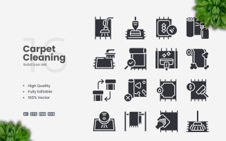 16 Carpet Cleaning Solid Icons Set
