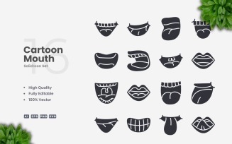 16 Cartoon Mouth Solid Icons Set