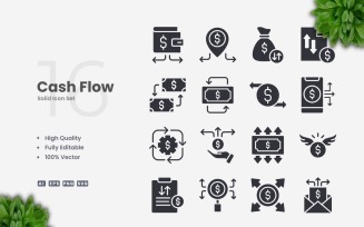 16 Cash Flow Solid Icons Set