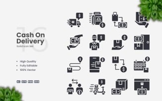 16 Cash on Delivery Solid Icons Set
