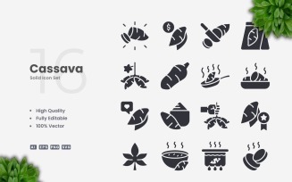 16 Cassava Solid Icons Set