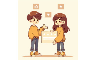 Cartoon Boy and Girl Holding a Banner