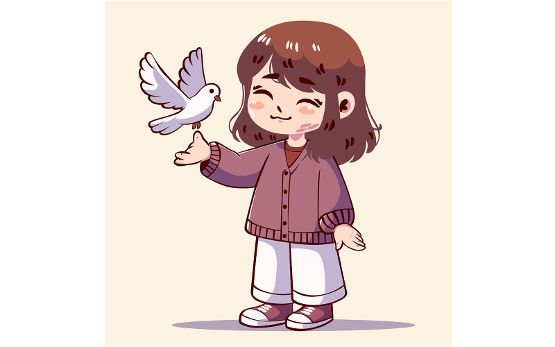 Cartoon Girl Holding a Dove Illustration