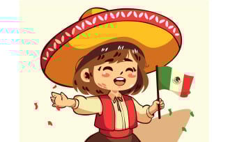 Cartoon Girl Holding a Mexican Flag